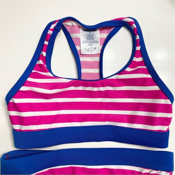 Lands End Girls 5T Bikini Bathing Suit Pink Striped Two Piece - Picture 3 of 6